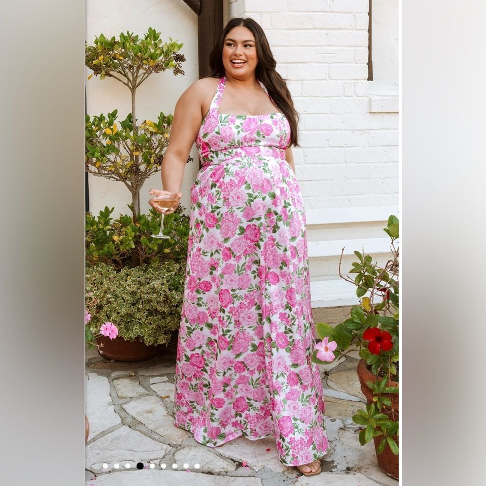 NEW Show Me Your Mumu Hazel Halter Maxi Dress Cottage Floral Pink